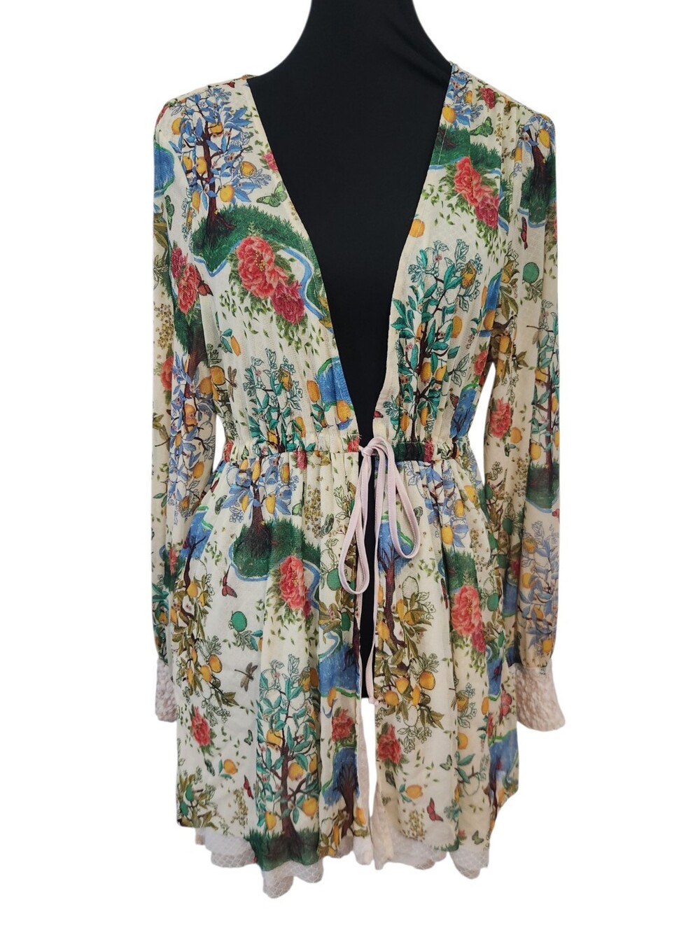 Free People HAH Make It a Double Robe Cardigan Medium Floral Lemons Sleepwear